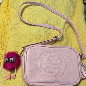 Light Pink Crossbody Bag with Furry Charm